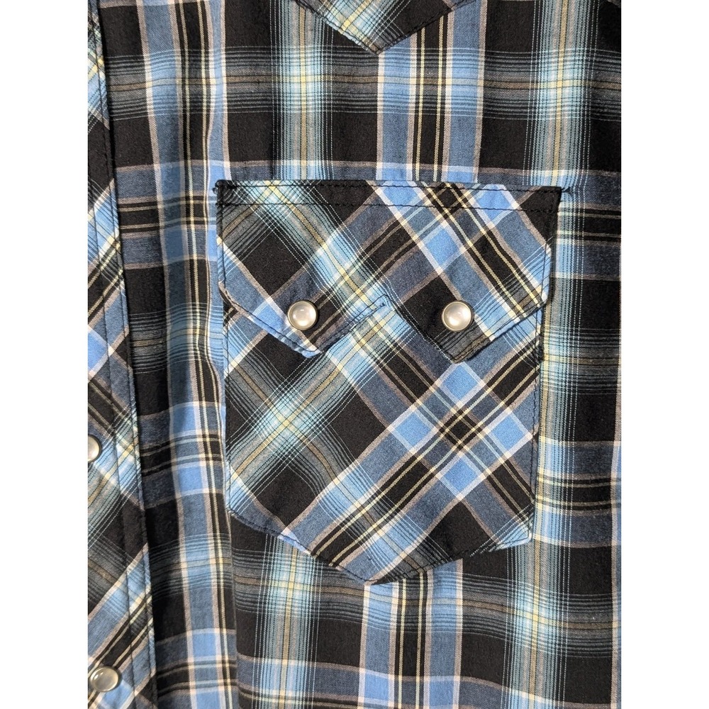 Wrangler Western Snap Button Up Plaid Size Large Blue Short Sleeve Shirt - Picture 8 of 9